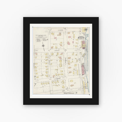 Old map wall art mockup — black gallery frame with white mat — Sanborn Fire Insurance Map from Watertown, Jefferson County, Wisconsin (1915), Sheet #0023
