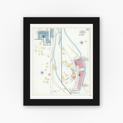 Old map wall art mockup — black gallery frame with white mat — Sanborn Fire Insurance Map from Carthage, Jefferson County, New York (1908), Sheet #0011