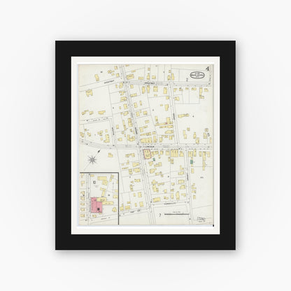 Old map wall art mockup — black gallery frame with white mat — Sanborn Fire Insurance Map from Marlborough, Middlesex County, Massachusetts (1896), Sheet #0004