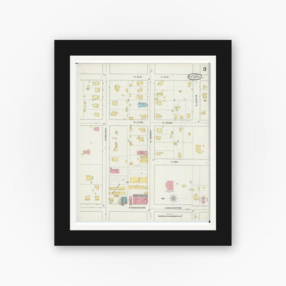 Old map wall art mockup — black gallery frame with white mat — Sanborn Fire Insurance Map from Nevada, Vernon County, Missouri (1894), Sheet #0003