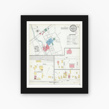 Old map wall art mockup — black gallery frame with white mat — Sanborn Fire Insurance Map from Westfield, Chautauqua County, New York (1902) - Complete Map Set