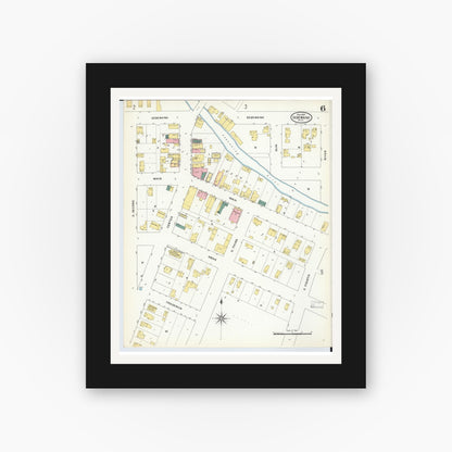 Old map wall art mockup — black gallery frame with white mat — Sanborn Fire Insurance Map from Sebewaing, Huron County, Michigan (1909), Sheet #0006