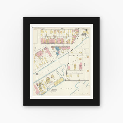 Old map wall art mockup — black gallery frame with white mat — Sanborn Fire Insurance Map from Menasha, Winnebago County, Wisconsin (1913), Sheet #0011