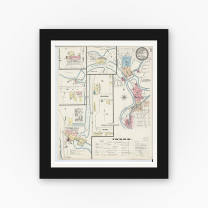 Old map wall art mockup — black gallery frame with white mat — Sanborn Fire Insurance Map from Three Rivers, Saint Joseph County, Michigan (1888) - Complete Map Set