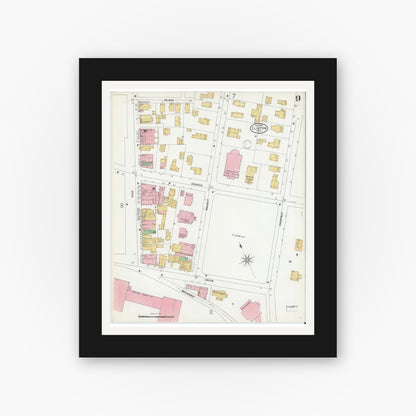 Old map wall art mockup — black gallery frame with white mat — Sanborn Fire Insurance Map from Clinton, Worcester County, Massachusetts (1899), Sheet #0009