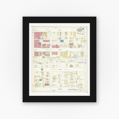 Old map wall art mockup — black gallery frame with white mat — Sanborn Fire Insurance Map from Brainerd, Crow Wing County, Minnesota (1913), Sheet #0008