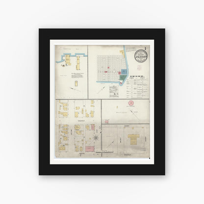 Old map wall art mockup — black gallery frame with white mat — Sanborn Fire Insurance Map from Apalachicola, Franklin County, Florida (1903) - Complete Map Set