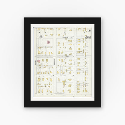 Old map wall art mockup — black gallery frame with white mat — Sanborn Fire Insurance Map from Lincoln, Logan County, Illinois (1902), Sheet #0016