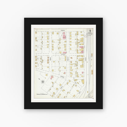 Old map wall art mockup — black gallery frame with white mat — Sanborn Fire Insurance Map from Porter, Porter County, Indiana (1899), Sheet #0002