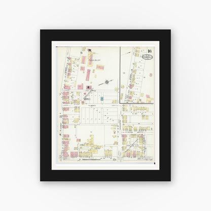 Old map wall art mockup — black gallery frame with white mat — Sanborn Fire Insurance Map from Steubenville, Jefferson County, Ohio (1913), Sheet #0016
