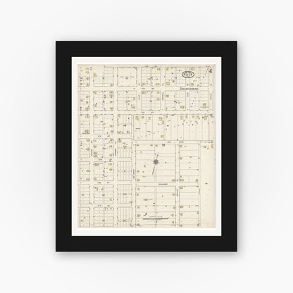 Old map wall art mockup — black gallery frame with white mat — Sanborn Fire Insurance Map from Rule, Haskell County, Texas (1922), Sheet #0004