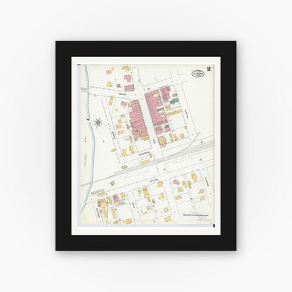 Old map wall art mockup — black gallery frame with white mat — Sanborn Fire Insurance Map from Elmore, Ottawa County, Ohio (1904), Sheet #0002