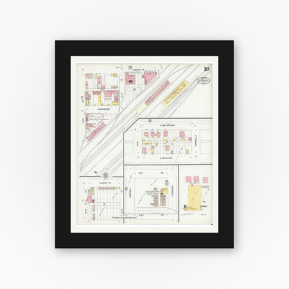 Old map wall art mockup — black gallery frame with white mat — Sanborn Fire Insurance Map from El Paso, El Paso County, Texas (1900), Sheet #0019