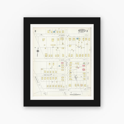 Old map wall art mockup — black gallery frame with white mat — Sanborn Fire Insurance Map from Merchantville, Camden County, New Jersey (1925), Sheet #0002