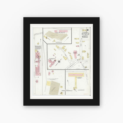 Old map wall art mockup — black gallery frame with white mat — Sanborn Fire Insurance Map from Turners Falls, Franklin County, Massachusetts (1914), Sheet #0010