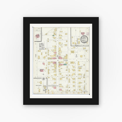 Old map wall art mockup — black gallery frame with white mat — Sanborn Fire Insurance Map from Thornville, Perry County, Ohio (1901), Sheet #0001