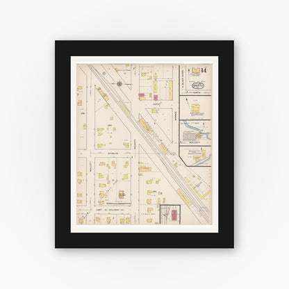 Old map wall art mockup — black gallery frame with white mat — Sanborn Fire Insurance Map from Sparta, Monroe County, Wisconsin (1922), Sheet #0014
