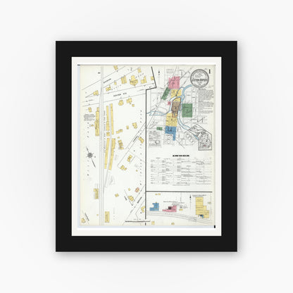 Old map wall art mockup — black gallery frame with white mat — Sanborn Fire Insurance Map from Eaton Rapids, Eaton County, Michigan (1918), Sheet #0001