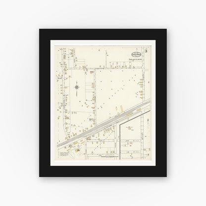 Old map wall art mockup — black gallery frame with white mat — Sanborn Fire Insurance Map from Hastings, St. Johns County, Florida (1921), Sheet #0003