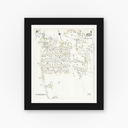 Old map wall art mockup — black gallery frame with white mat — Sanborn Fire Insurance Map from Maynard, Middlesex County, Massachusetts (1924), Sheet #0008