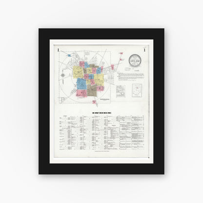 Old map wall art mockup — black gallery frame with white mat — Sanborn Fire Insurance Map from Ashland, Ashland County, Ohio (1930), Sheet #0001
