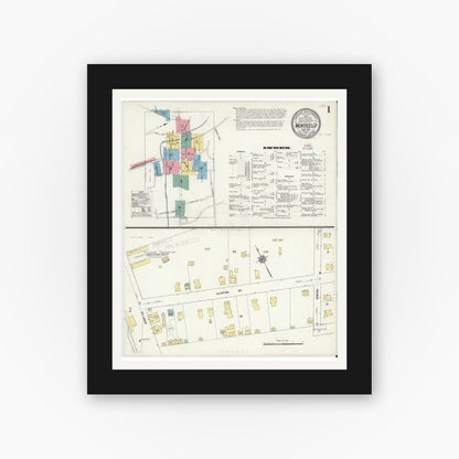 Old map wall art mockup — black gallery frame with white mat — Sanborn Fire Insurance Map from Monticello, Sullivan County, New York (1911), Sheet #0001