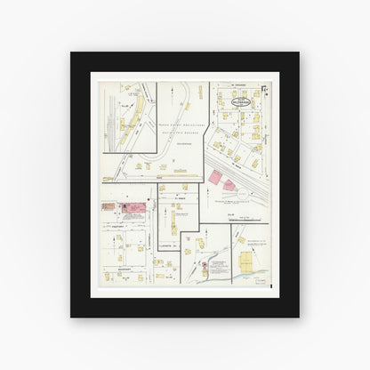 Old map wall art mockup — black gallery frame with white mat — Sanborn Fire Insurance Map from Valparaiso, Porter County, Indiana (1910), Sheet #0017