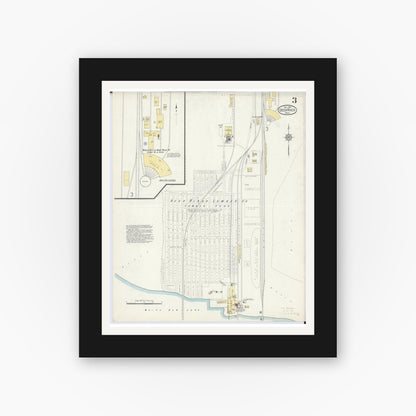 Old map wall art mockup — black gallery frame with white mat — Sanborn Fire Insurance Map from Deer River, Itasca County, Minnesota (1913), Sheet #0003