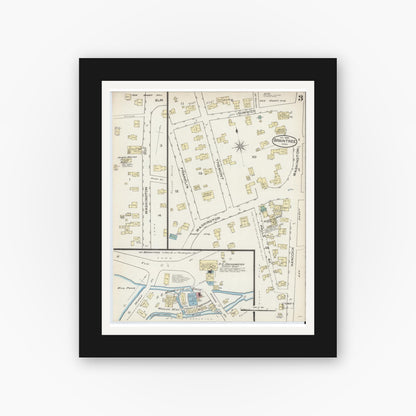 Old map wall art mockup — black gallery frame with white mat — Sanborn Fire Insurance Map from Braintree, Norfolk County, Massachusetts (1886), Sheet #0003