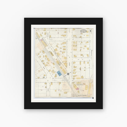 Old map wall art mockup — black gallery frame with white mat — Sanborn Fire Insurance Map from Lakeview, Montcalm County, Michigan (1932), Sheet #0004