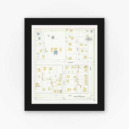 Old map wall art mockup — black gallery frame with white mat — Sanborn Fire Insurance Map from San Angelo, Tom Green County, Texas (1904), Sheet #0005