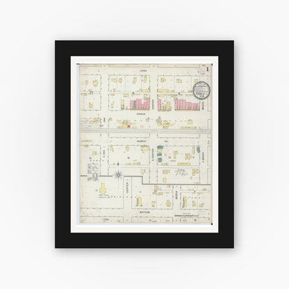 Old map wall art mockup — black gallery frame with white mat — Sanborn Fire Insurance Map from Forrest, Livingston County, Illinois (1893) - Complete Map Set