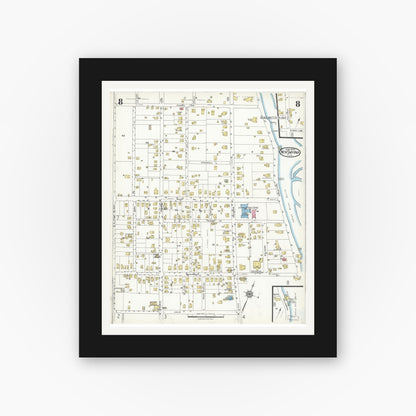 Old map wall art mockup — black gallery frame with white mat — Sanborn Fire Insurance Map from New Smyrna, Valusia County, Florida (1924), Sheet #0008