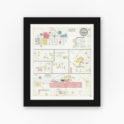 Old map wall art mockup — black gallery frame with white mat — Sanborn Fire Insurance Map from Burlington, Alamance County, North Carolina (1904) - Complete Map Set