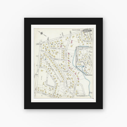 Old map wall art mockup — black gallery frame with white mat — Sanborn Fire Insurance Map from Winchester, Middlesex County, Massachusetts (1921), Sheet #0010