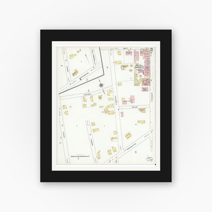Old map wall art mockup — black gallery frame with white mat — Sanborn Fire Insurance Map from Amherst, Hampshire County, Massachusetts (1910), Sheet #0003