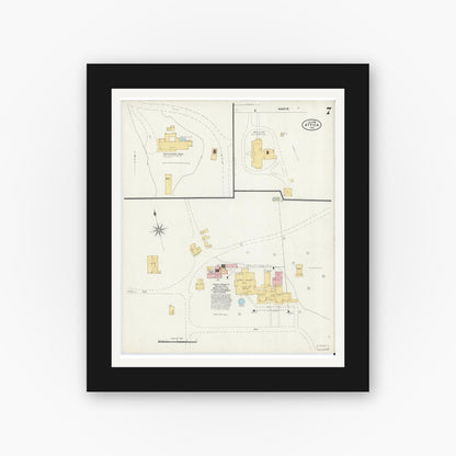 Old map wall art mockup — black gallery frame with white mat — Sanborn Fire Insurance Map from Attica, Fountain County, Indiana (1905), Sheet #0007