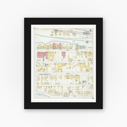 Old map wall art mockup — black gallery frame with white mat — Sanborn Fire Insurance Map from Traverse City, Grand Traverse County, Michigan (1899), Sheet #0003