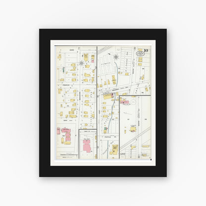 Old map wall art mockup — black gallery frame with white mat — Sanborn Fire Insurance Map from Lorain, Lorain County, Ohio (1900), Sheet #0010