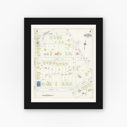 Old map wall art mockup — black gallery frame with white mat — Sanborn Fire Insurance Map from Merchantville, Camden County, New Jersey (1925), Sheet #0004