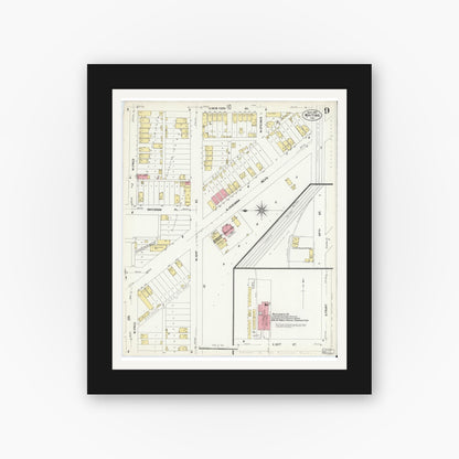 Old map wall art mockup — black gallery frame with white mat — Sanborn Fire Insurance Map from Whiting, Lake County, Indiana (1907), Sheet #0009