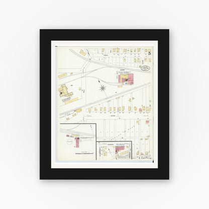 Old map wall art mockup — black gallery frame with white mat — Sanborn Fire Insurance Map from Tiffin, Seneca County, Ohio (1908), Sheet #0005