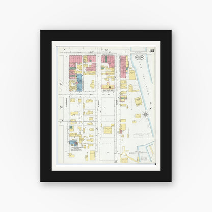 Old map wall art mockup — black gallery frame with white mat — Sanborn Fire Insurance Map from Alpena, Alpena County, Michigan (1901), Sheet #0033