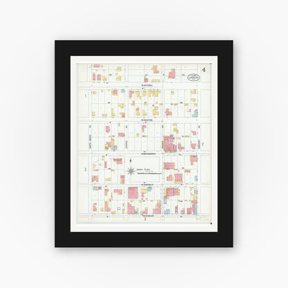 Old map wall art mockup — black gallery frame with white mat — Sanborn Fire Insurance Map from Laredo, Webb County, Texas (1900), Sheet #0004