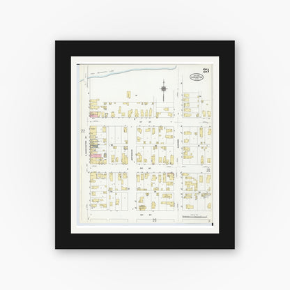 Old map wall art mockup — black gallery frame with white mat — Sanborn Fire Insurance Map from Ludington, Mason County, Michigan (1910), Sheet #0023
