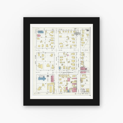 Old map wall art mockup — black gallery frame with white mat — Sanborn Fire Insurance Map from Faribault, Rice County, Minnesota (1921), Sheet #0010