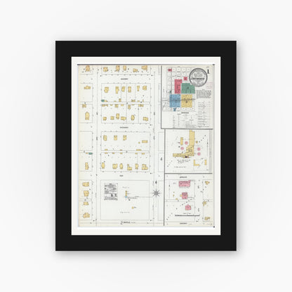 Old map wall art mockup — black gallery frame with white mat — Sanborn Fire Insurance Map from Chatsworth, Livingston County, Illinois (1906) - Complete Map Set
