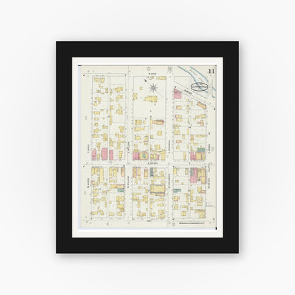 Old map wall art mockup — black gallery frame with white mat — Sanborn Fire Insurance Map from Chippewa Falls, Chippewa County, Wisconsin (1895), Sheet #0011