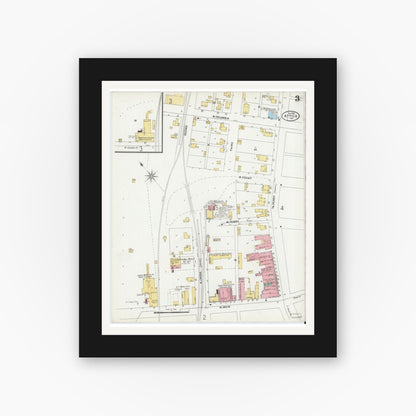 Old map wall art mockup — black gallery frame with white mat — Sanborn Fire Insurance Map from Attica, Fountain County, Indiana (1899), Sheet #0003