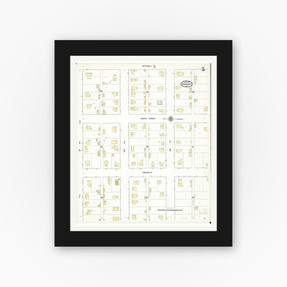Old map wall art mockup — black gallery frame with white mat — Sanborn Fire Insurance Map from Ackley, Hardin and Franklin Counties, Iowa (1911), Sheet #0005